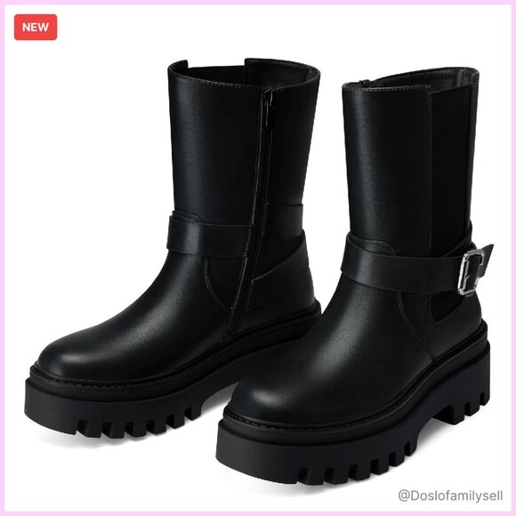 Shoes - Platform Ankle Boots Minimal Chic Wide Width Comfortable Daywear Work Office